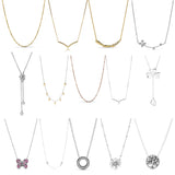 925 Silver Ladies Butterfly Four-leaf Clasp Necklace Jewelry