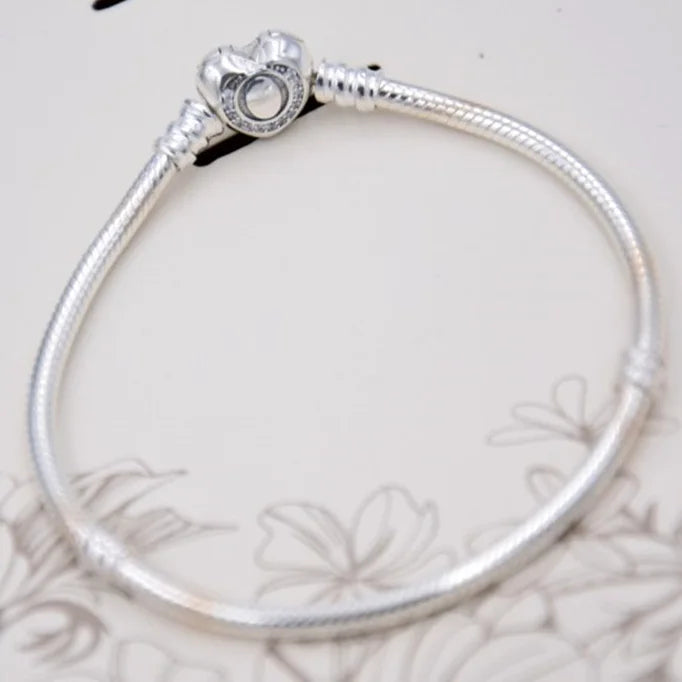 925 Silver Crystal Heart Snake Chain Bracelet