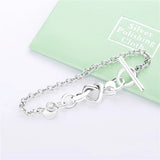 925 Sterling Silver Heart T-Bar Bracelet