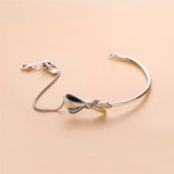 925 Silver Classic Sparkling Bow Slider Bracelet Women Charm Jewelry