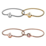 925 Sterling Silver Pink Fan Clasp Bracelet Bangle