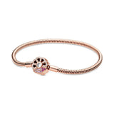 925 Sterling Silver Pink Fan Clasp Bracelet Bangle