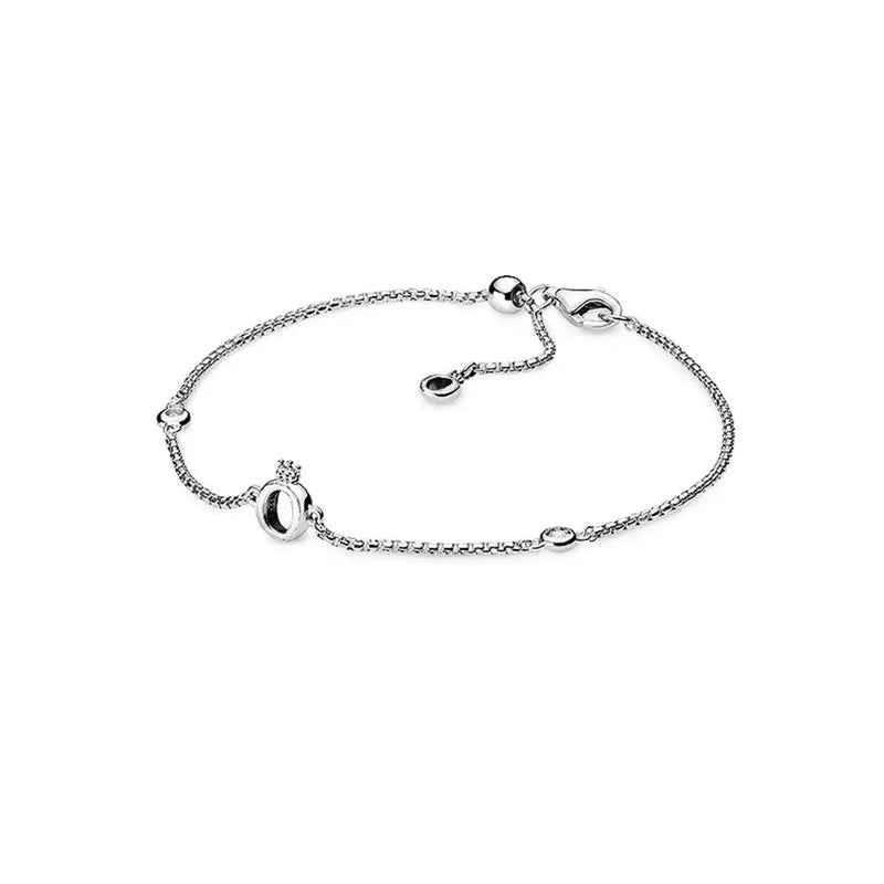 925 Silver Sparkling Crown O Chain Bracelet Charm Bead