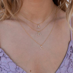 925 Silver Initial Letter Pendant Necklace CZ Alphabet Minimal Jewelry