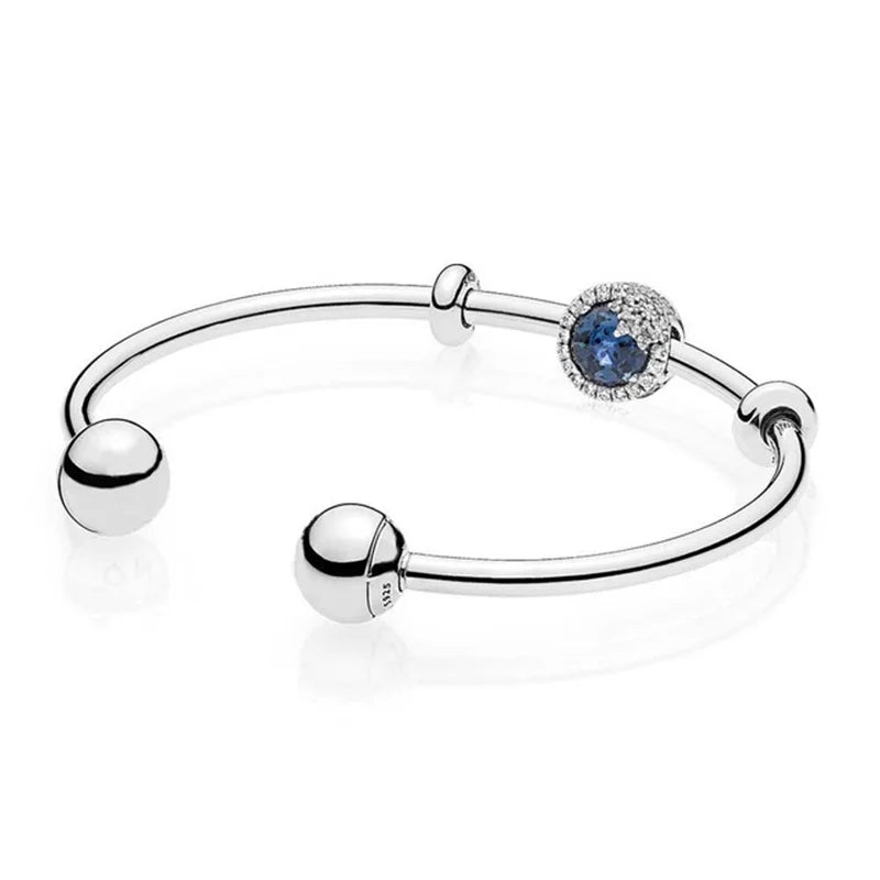 925 Sterling Silver Clear CZ Open Bracelet Set for DIY Pan Bracelets