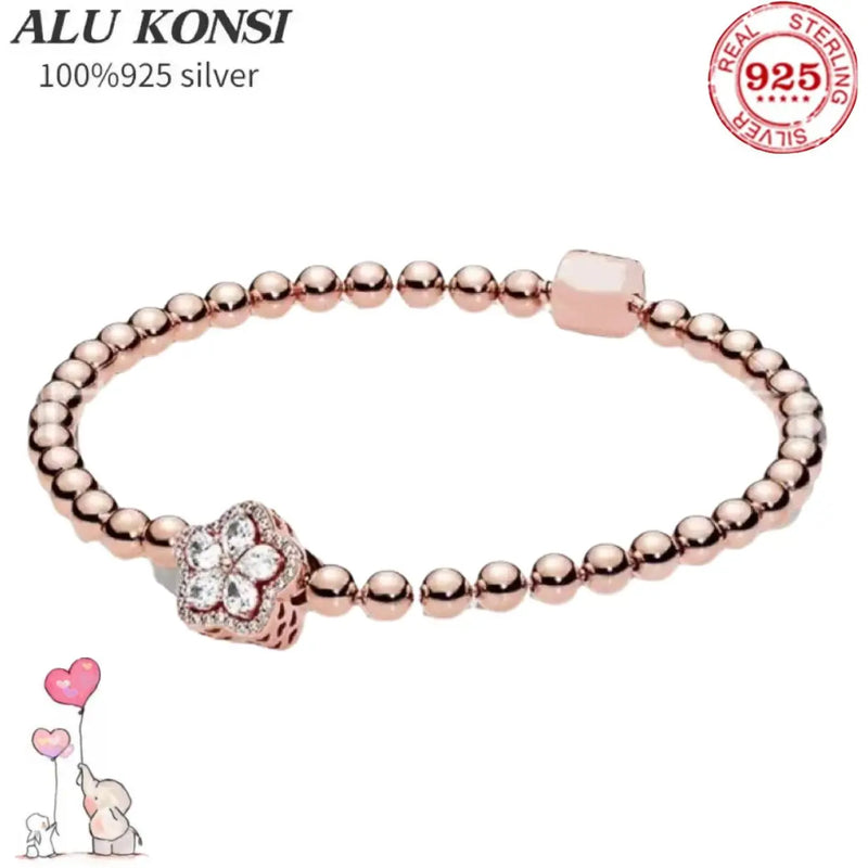 925 Silver European Charm Beaded Bracelet DIY Bangle Couple Gift Jewelry