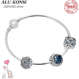 Silver European Charm Beaded Bracelet DIY Bangle Gift Jewelry