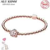 925 Silver European Charm Beaded Bracelet DIY Bangle Couple Gift Jewelry