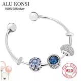 925 Silver Charm Beaded Bracelet DIY Bangle For Women Couples Gift