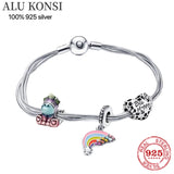 925 Sterling Silver European Pan Charm Bracelet Flower Bangle