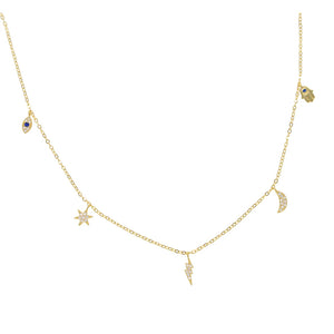 925 Silver Lucky Eye Hamsa Moon Star Necklace