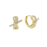 925 Silver Micro Pave CZ Bow Tie Small Hoop Earrings
