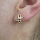 925 Silver Micro Pave CZ Bow Tie Small Hoop Earrings