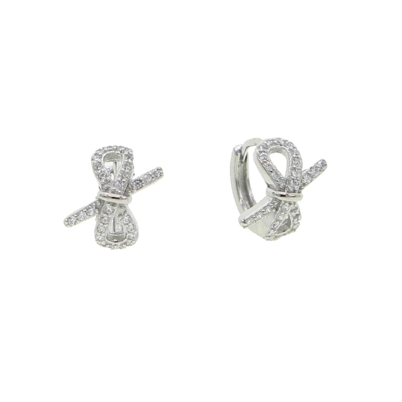 925 Silver Micro Pave CZ Bow Tie Small Hoop Earrings