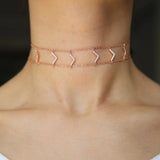 925 Sterling Silver CZ Chevron Double Link Chain Choker Necklace