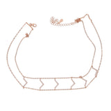 925 Sterling Silver CZ Chevron Double Link Chain Choker Necklace