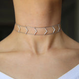 925 Sterling Silver CZ Chevron Double Link Chain Choker Necklace