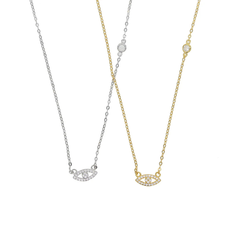 925 Silver CZ Eye Cross Chain Necklace