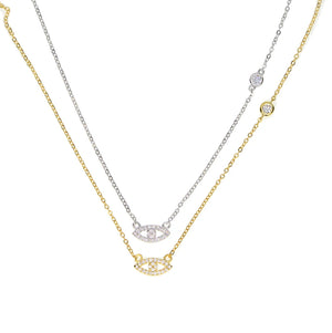 925 Silver CZ Eye Cross Chain Necklace