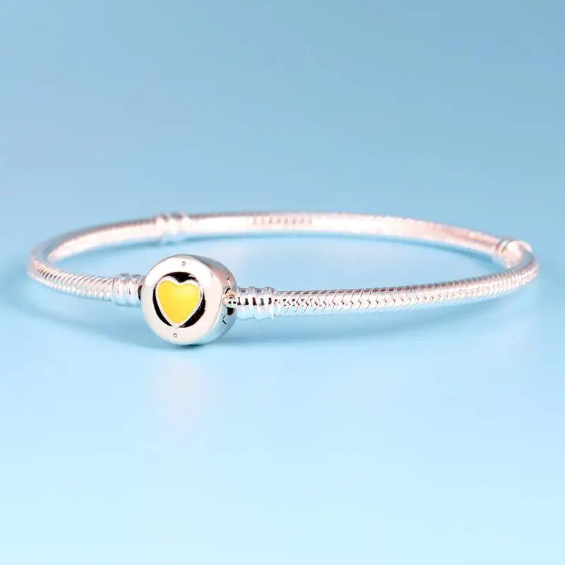 925 Yellow Heart Buckle Pan Bracelet in Sterling Silver for Women