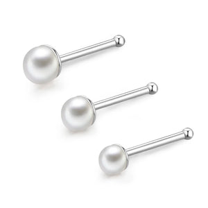 925 Sterling Silver Pearl Nose Stud Anti Allergy Earrings