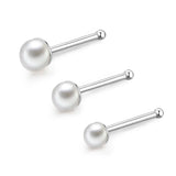925 Sterling Silver Pearl Nose Stud Anti Allergy Earrings