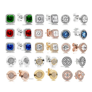 925 Silver Logo Square Diamond Ear Studs for DIY Jewelry