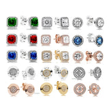 925 Silver Logo Square Diamond Ear Studs for DIY Jewelry