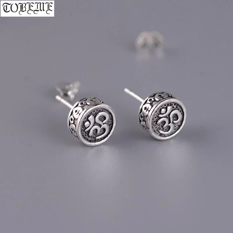 Vintage 925 Silver Buddhist OM Earrings