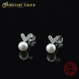 Heart Charm 925 Silver Pearl Earring Studs