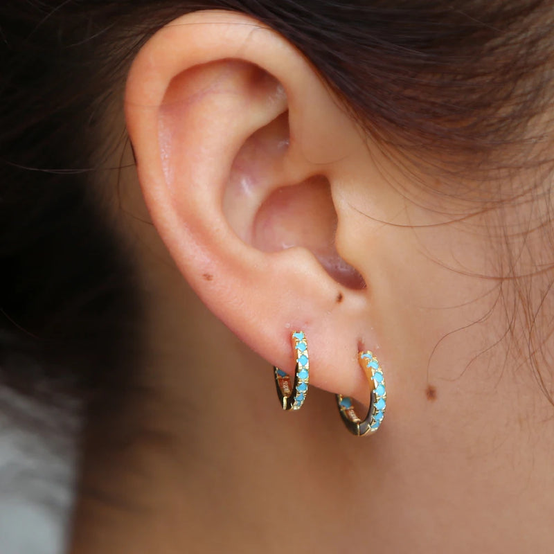 925 Silver CZ Circular Earrings Anti-Allergy Small Ear Cuff Jewelry