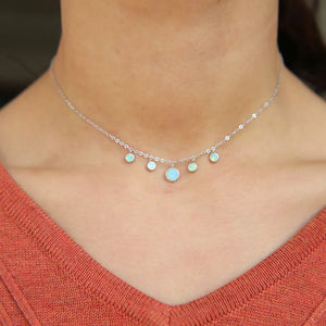 925 Silver CZ Opal Fire Bead Necklace Layer Choker for Women