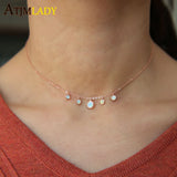 925 Silver CZ Opal Fire Bead Necklace Layer Choker for Women