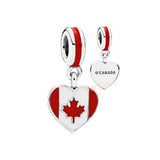 925 Silver Heart Pendant Flag Dangle Charm for Bracelet