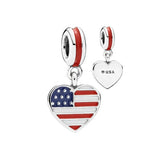 925 Silver Heart Pendant Flag Dangle Charm for Bracelet