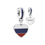 925 Silver Heart Pendant Flag Dangle Charm for Bracelet