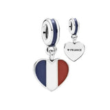 925 Silver Heart Pendant Flag Dangle Charm for Bracelet