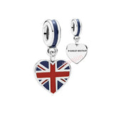 925 Silver Heart Pendant Flag Dangle Charm for Bracelet