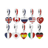 925 Silver Heart Pendant Flag Dangle Charm for Bracelet