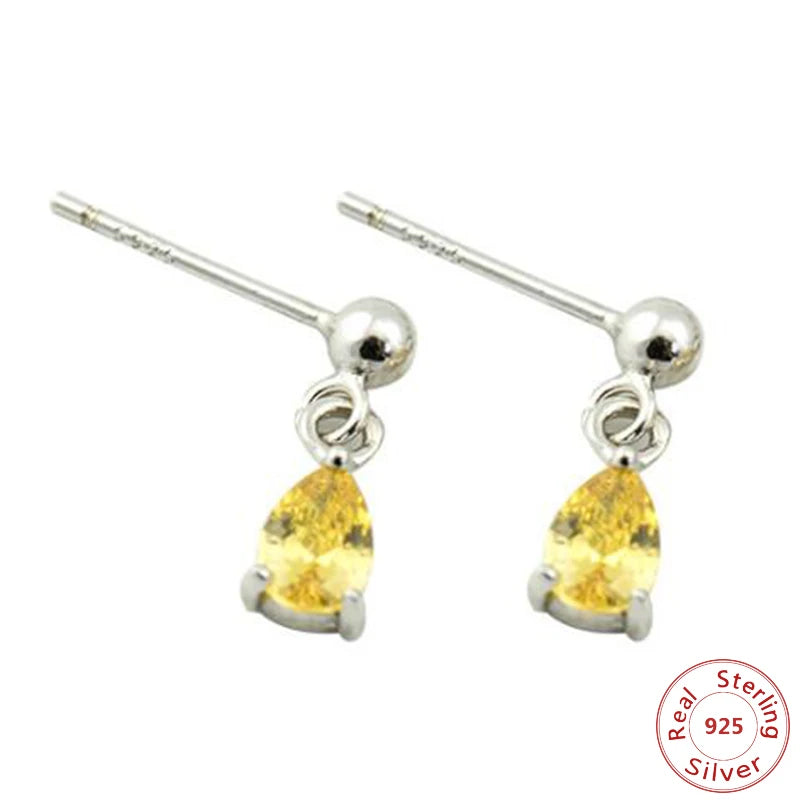 925 Silver CZ Zircon Square Drop Earrings Women Jewelry