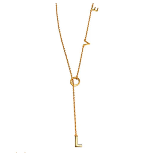 925 Sterling Silver LOVE Letter Long Chain Lariat Necklace