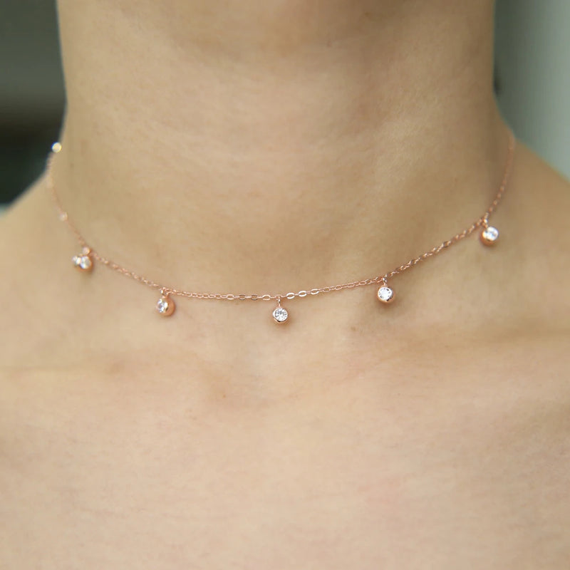 925 Silver CZ Drop Choker Necklace