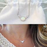 925 Silver V Charm Opal Stone Necklace