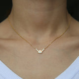925 Silver V Charm Opal Stone Necklace