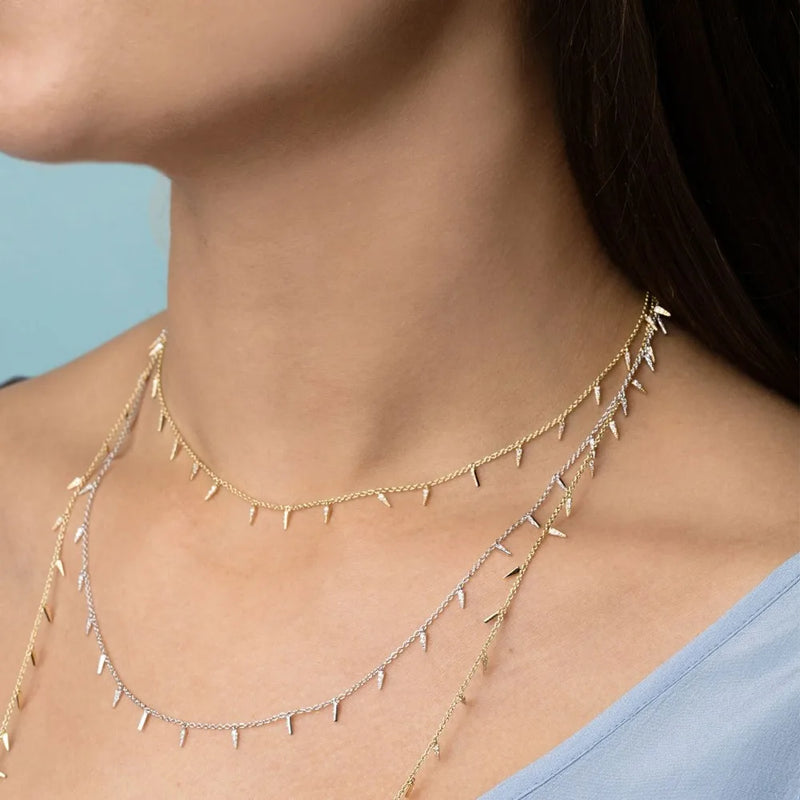 925 Silver CZ Spike Choker Necklace