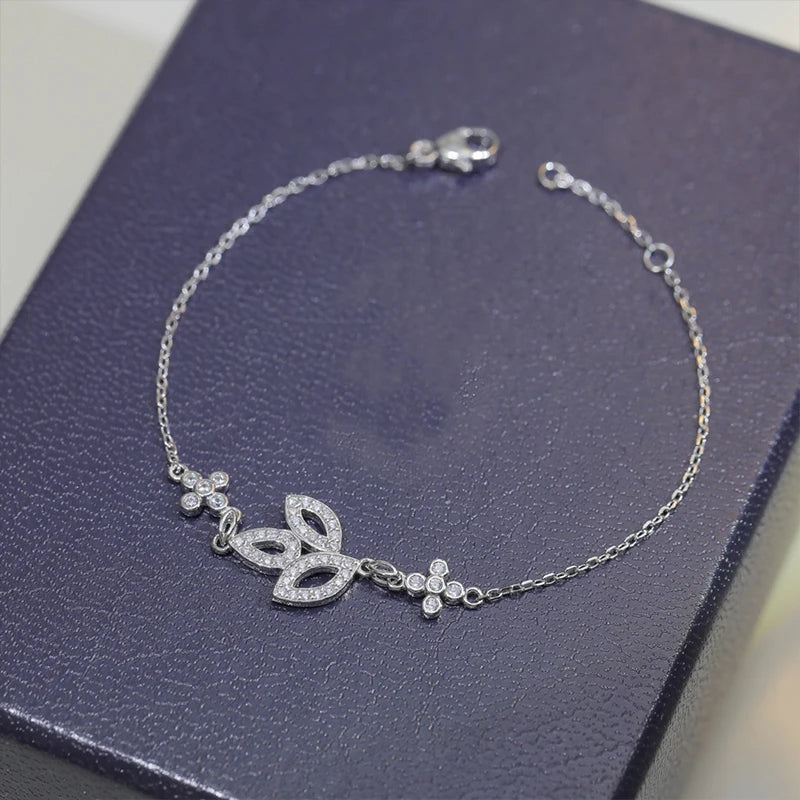 925 Silver Cherry Blossom Leaf Bracelet Gift