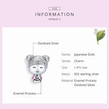925 Silver Japanese Doll Charm for Bracelet Making DIY Jewelry