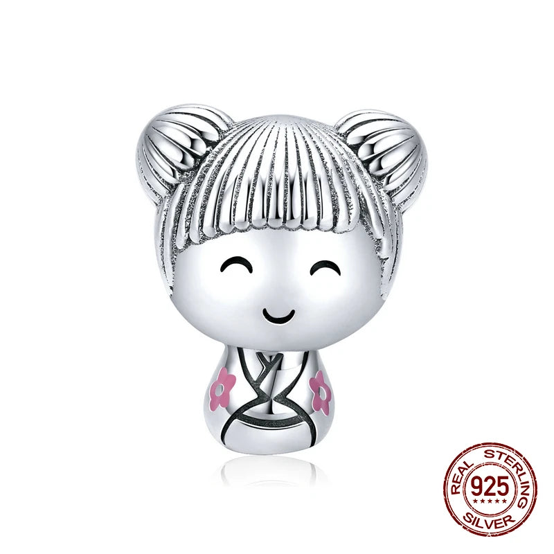 925 Silver Japanese Doll Charm for Bracelet Making DIY Jewelry