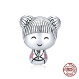 925 Silver Japanese Doll Charm for Bracelet Making DIY Jewelry