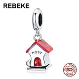 925 Silver Letter Box Charm Red Enamel Beads for Bangle & Necklace Pendant